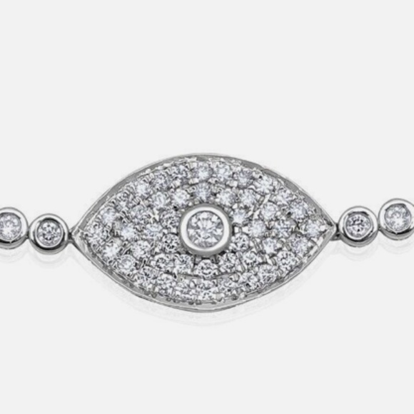 Solid 14K Gold  Natural Diamond Evil Eye Tennis Bracelet - Picture 6 of 6